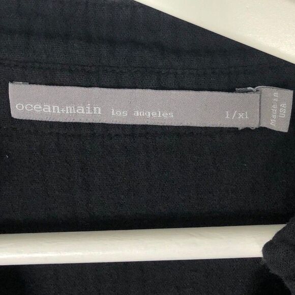 Ocean + Main Mandarin-Collar Gauze Caftan L/XL Black Side Pockets 100% Cotton - Picture 4 of 12